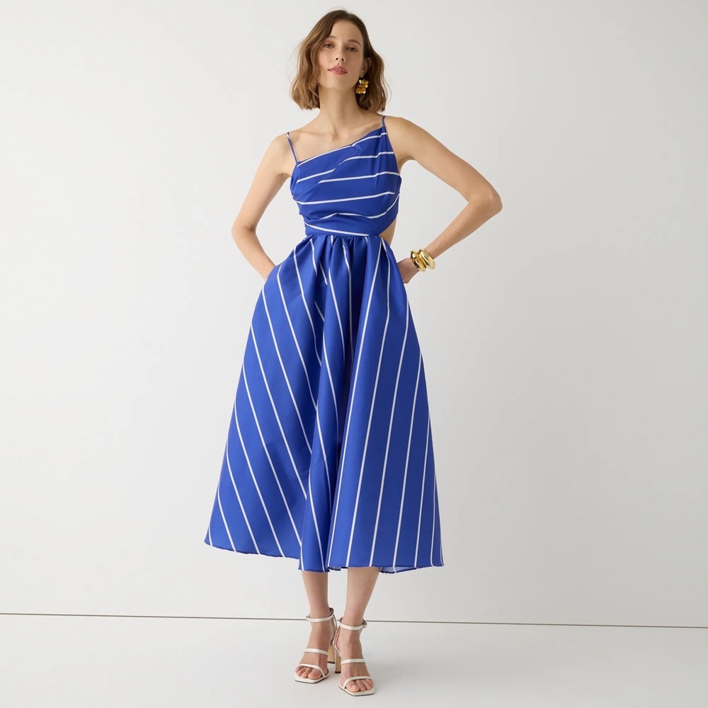 J CREW COLLECTION SIDE-CUTOUT MIDI DRESS IN STRIPED TAFFETA